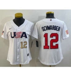Womens USA Baseball 12 Kyle Schwarber Number 2023 White World Classic Stitched Jerseys