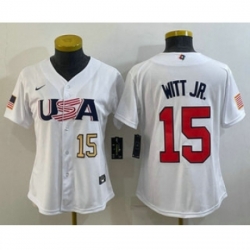 Womens USA Baseball 15 Bobby Witt Jr Number 2023 White World Classic Replica Stitched Jerseys