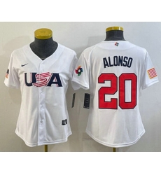 Women's USA Baseball #20 Pete Alonso 2023 White World Classic Stitched Jersey II