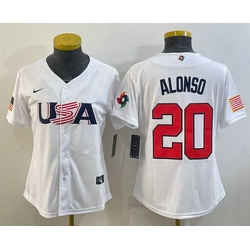 Women's USA Baseball #20 Pete Alonso 2023 White World Classic Stitched Jersey II