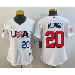 Women's USA Baseball #20 Pete Alonso Number 2023 White World Classic Stitched Jersey I