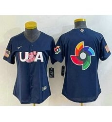 Women's USA Baseball 2023 Navy Big Logo With Patch World Classic Stitched Jerseys