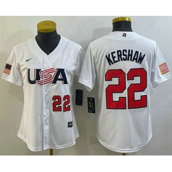Women's USA Baseball #22 Clayton Kershaw Number 2023 White World Classic Stitched Jerseys