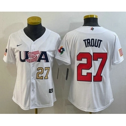 Women's USA Baseball #27 Mike Trout Number 2023 White World Classic Replica Stitched Jerseys