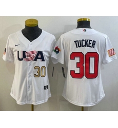 Womens USA Baseball #30 Kyle Tucker Number 2023 White World Classic Stitched Jersey