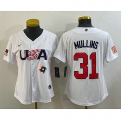 Womens USA Baseball 31 Cedric Mullins 2023 White World Classic Stitched Jerseys