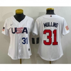Womens USA Baseball 31 Cedric Mullins Number 2023 White World Classic Stitched Jerseys