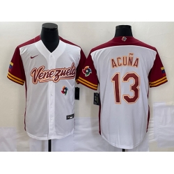 Men's Venezuela Baseball #13 Ronald Acuna Jr 2023 White Red World Classic Stitched Jersey