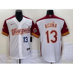 Men's Venezuela Baseball #13 Ronald Acuna Jr Number 2023 White Red World Classic Stitched Jersey1