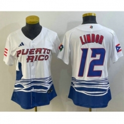 Womens Puerto Rico Baseball 12 Francisco Lindor 2023 White World Classic Stitched Jersey