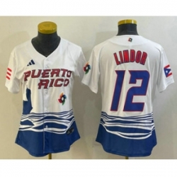 Womens Puerto Rico Baseball 12 Francisco Lindor 2023 White World Classic Stitched Jerseys