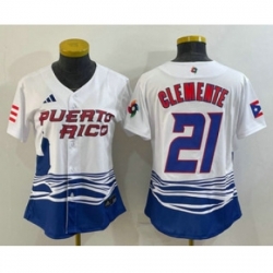 Womens Puerto Rico Baseball 21 Roberto Clemente 2023 White World Classic Stitched Jerseys