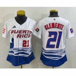 Womens Puerto Rico Baseball 21 Roberto Clemente Number 2023 White World Classic Stitched Jersey
