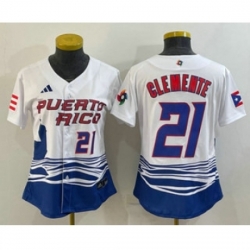 Womens Puerto Rico Baseball 21 Roberto Clemente Number 2023 White World Classic Stitched Jerseys