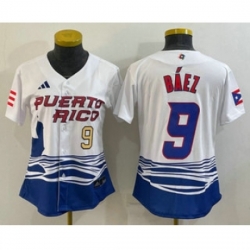 Womens Puerto Rico Baseball 9 Javier Baez Number White 2023 World Baseball Classic Stitched Jerseys