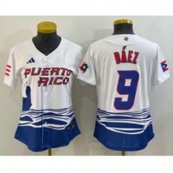 Womens Puerto Rico Baseball 9 Javier Baez White 2023 World Baseball Classic Stitched Jersey