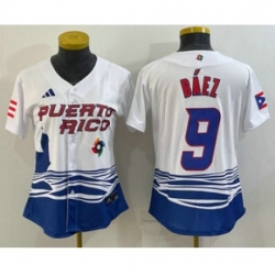 Womens Puerto Rico Baseball 9 Javier Baez White 2023 World Baseball Classic Stitched Jerseys