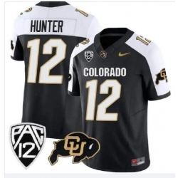 Colorado Buffaloes #12 Travis Hunter Black White 2023 Fuse Stitched Football Jersey