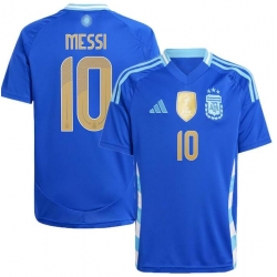 Men Argentina #10 Lion Messi Gold Blue 2024 Soccer Jersey
