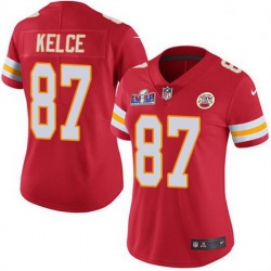 Women Kansas City Chiefs 87 Travis Kelce Red Vapor Untouchable Limited Stitched Football 2024 Super Bowl LVIII Jersey