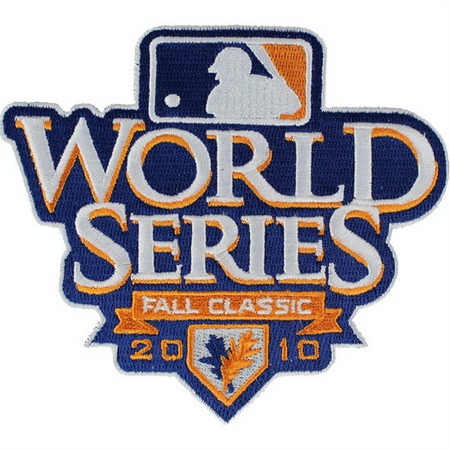 Youth 2010 MLB World Series Logo Jersey Sleeve Patch San Francisco Giants vs Texas Rangers White Border Biaog